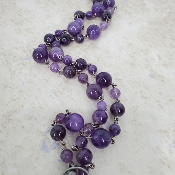 Genuine Amethyst Moon Pendant Necklace - Picture 5 of 8